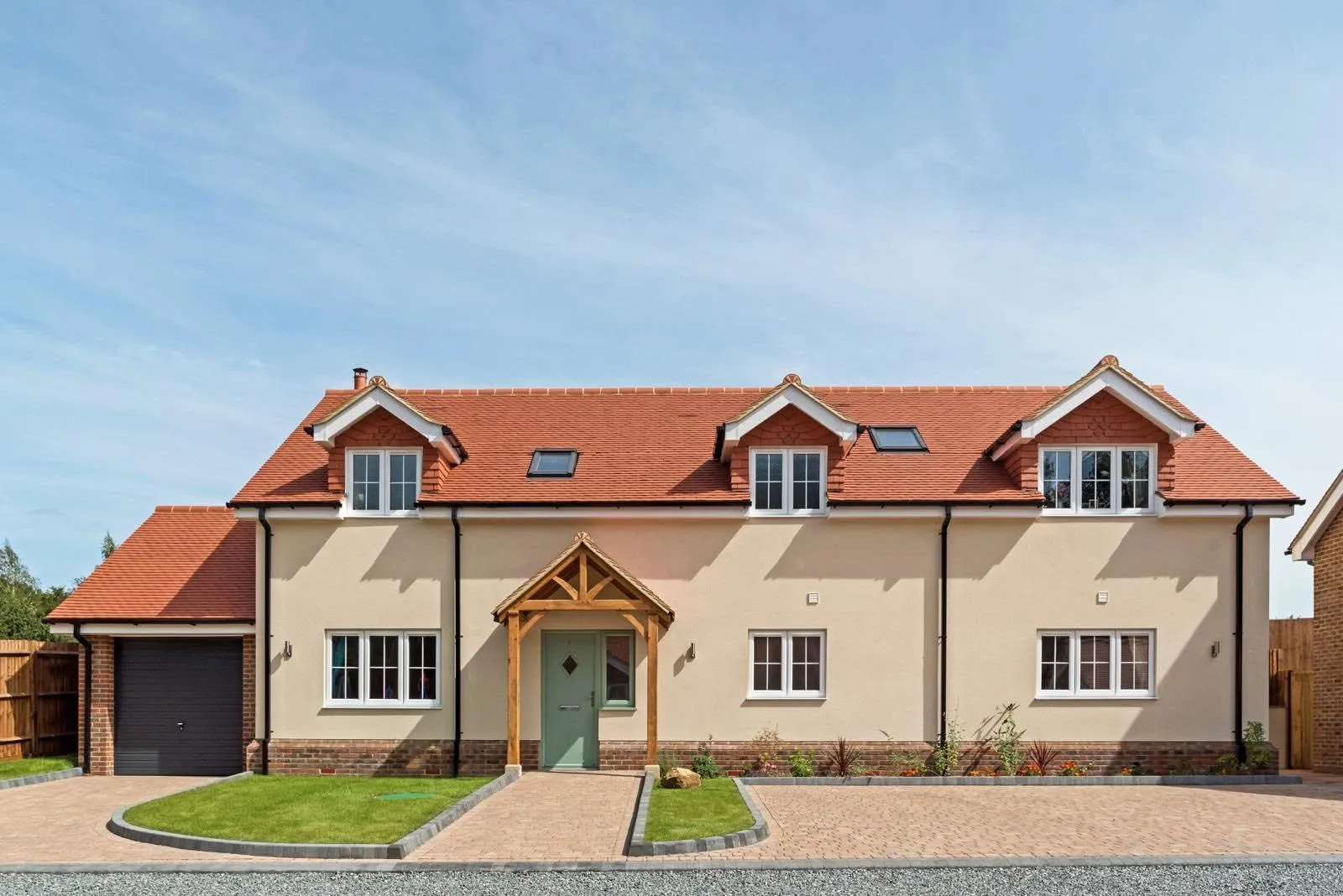 Tiled roof with dormer windows on a newly built house