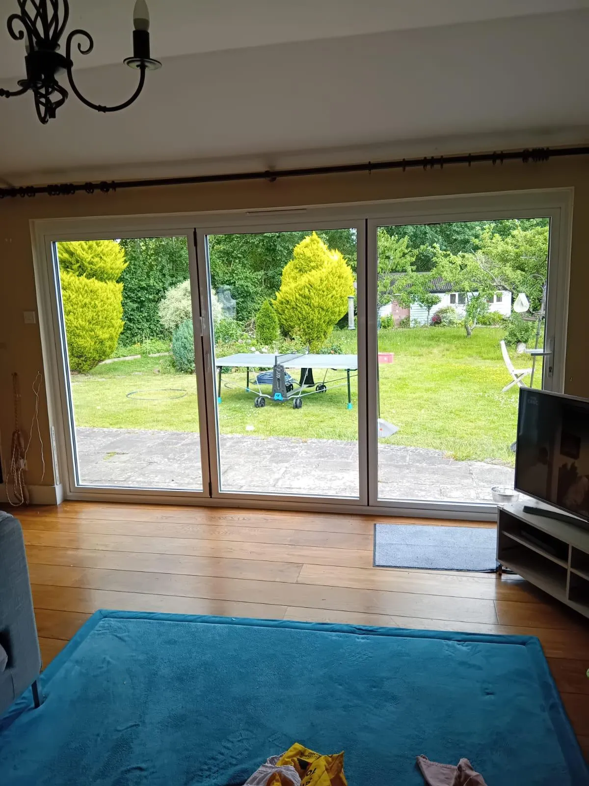 Sliding doors looking out onto a garden from a living room